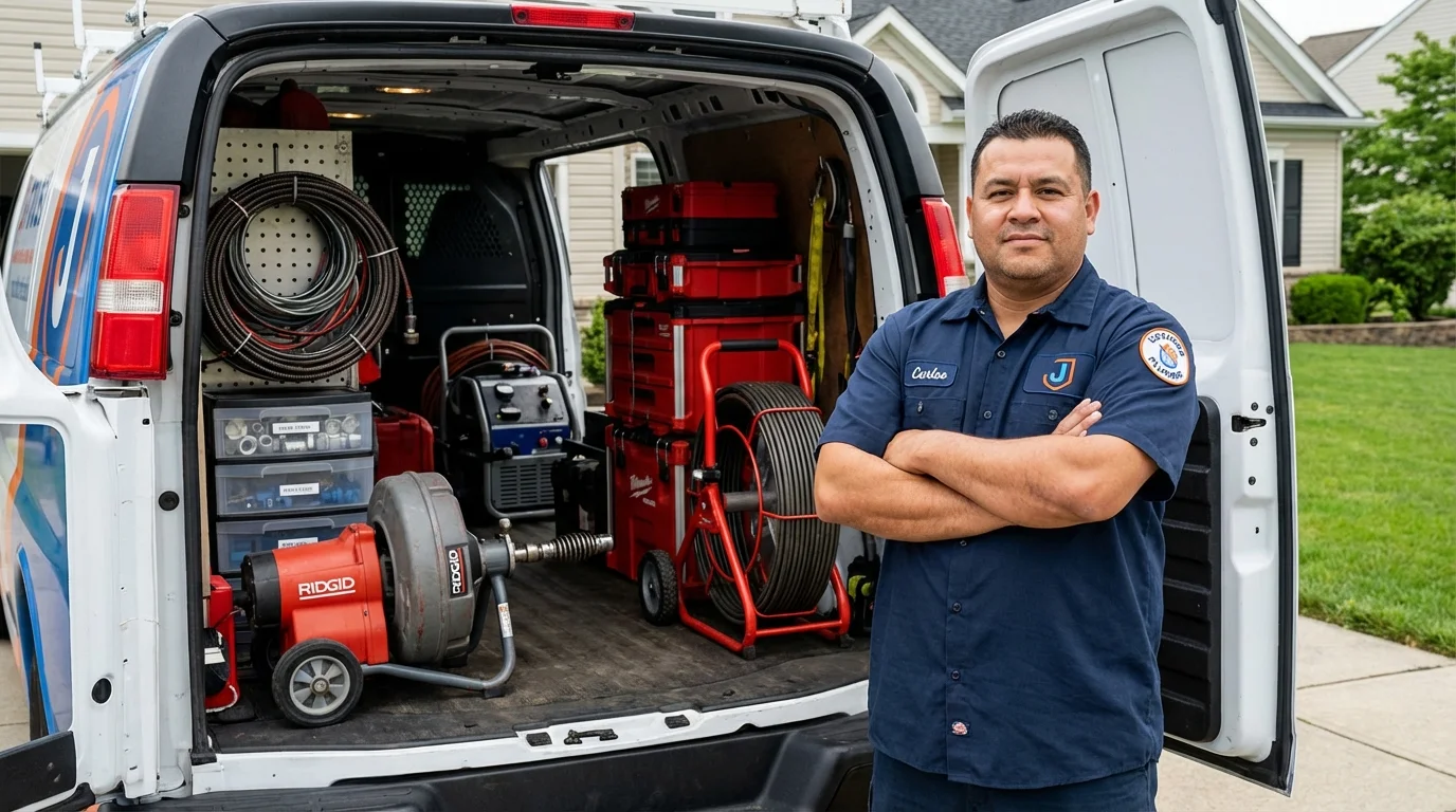 Professional drain cleaning equipment and Johns Plumbing LLC plumber in Sherrill