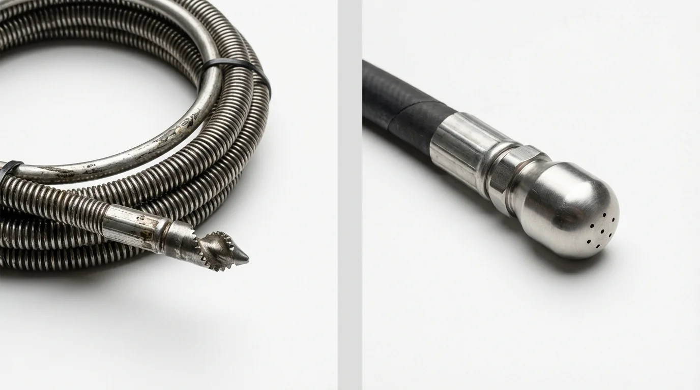 Drain snake cable and hydro jetting nozzle used for drain cleaning in Sherrill, NY