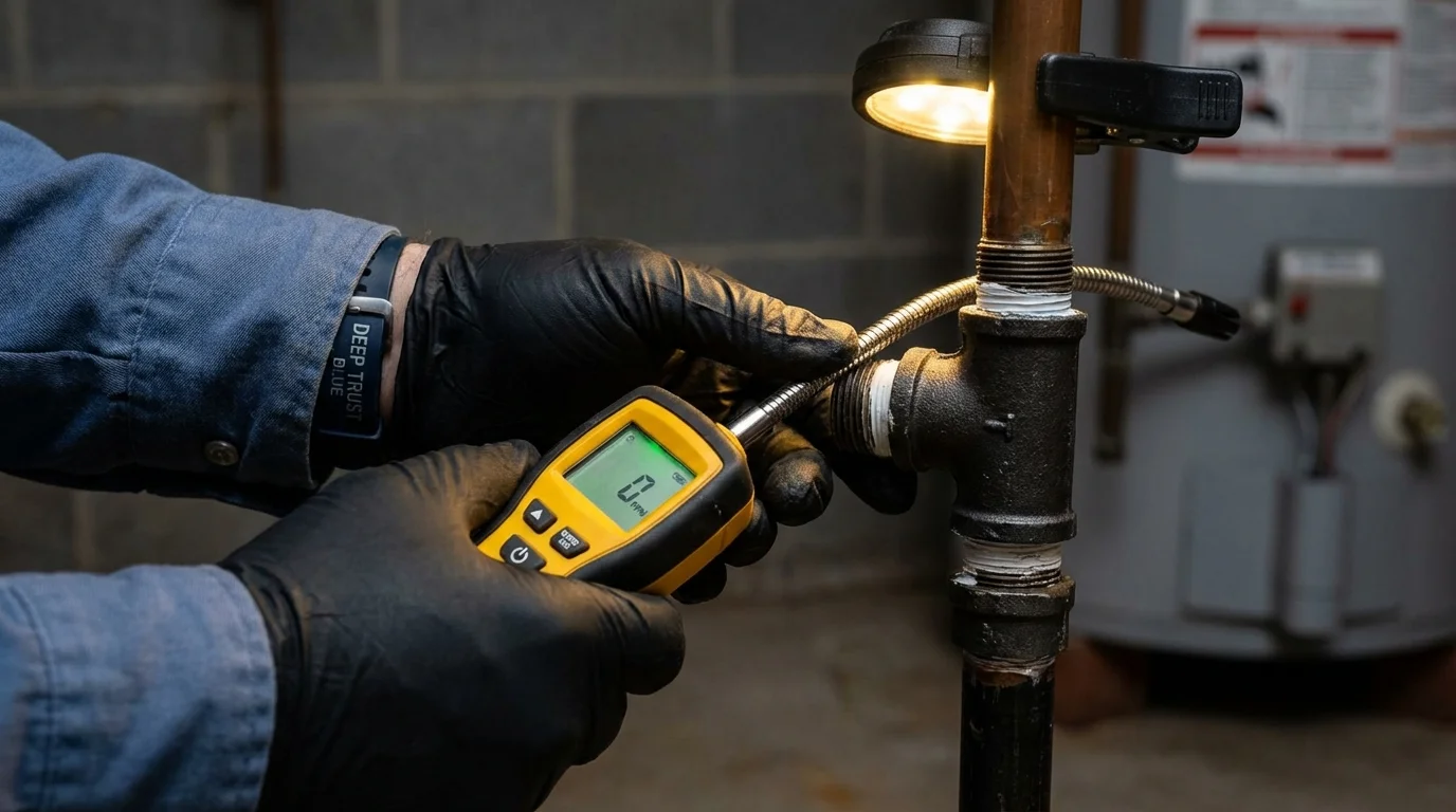 Gas leak detection with electronic sniffer by Johns Plumbing LLC in Sherrill