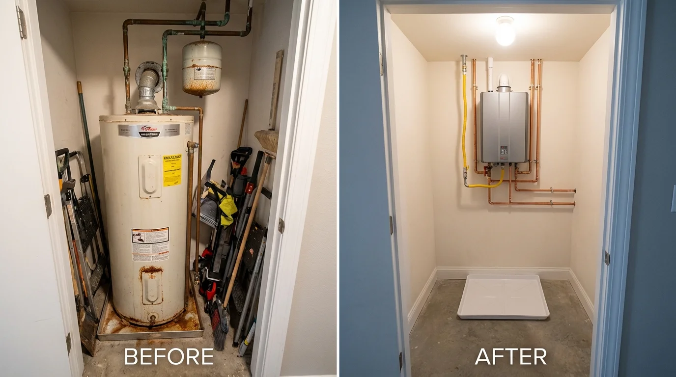 Tank water heater versus wall-mounted tankless unit comparison for Sherrill, NY homeowners