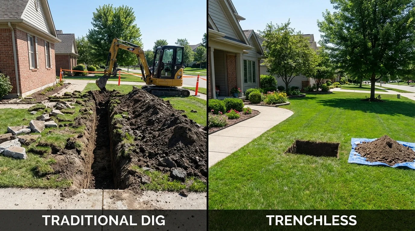 Trenchless sewer repair with minimal yard damage versus traditional excavation in Sherrill, NY